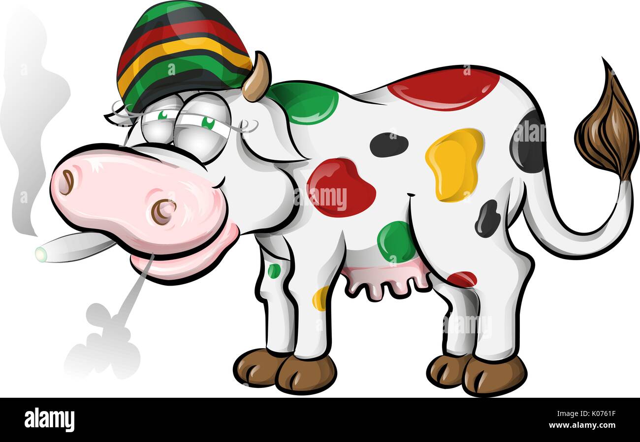 Jamaican cow dessin animé sur fond blanc Illustration de Vecteur