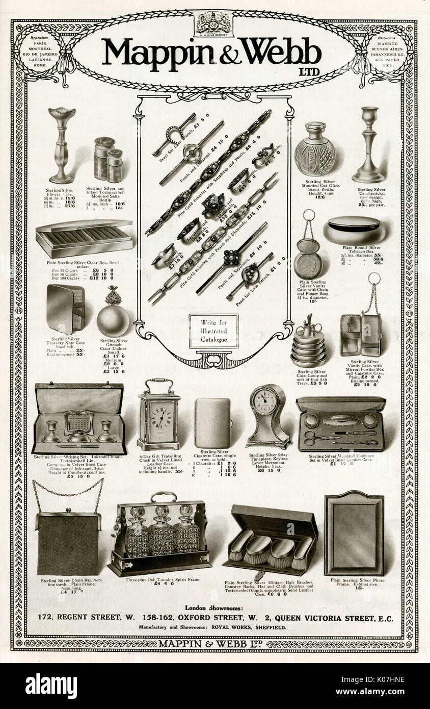 Publicité pour les articles de luxe Mappin & Webb 1916 Banque D'Images