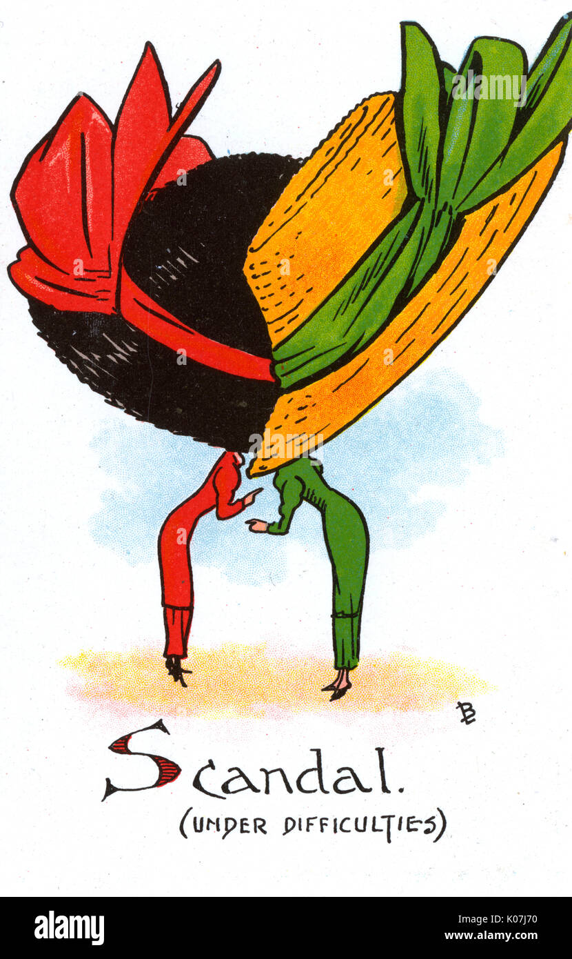 Carte postale de bande dessinée - thème chapeau - scandale (en difficulté) Banque D'Images