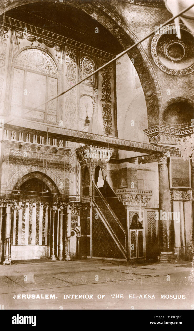 Al Aqsa (El Aksa) Mosquée, Jérusalem -- vue de l'intérieur. Date : vers 1910 Photo Stock - Alamy