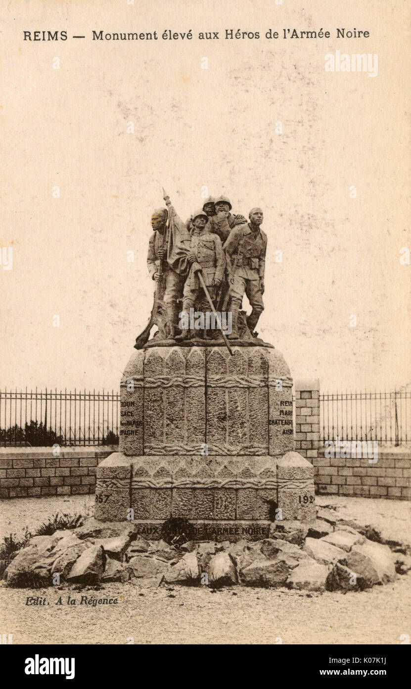 WW1 - Monument à Reims, France troupes noires coloniales françaises Banque D'Images