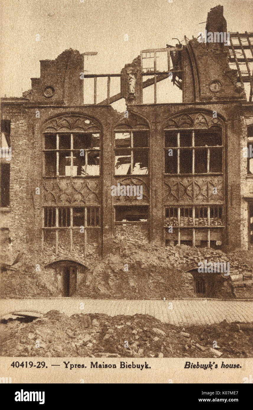 Maison Biebuyck - dommages de guerre après WW1 - Ypres, Belgique Banque D'Images