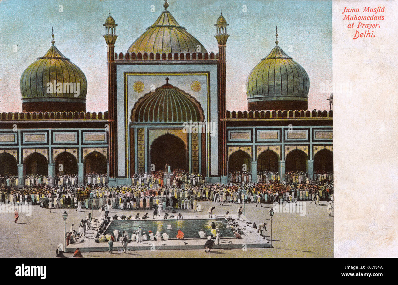 Musulmans à la prière à la Masjid-i Jahan-Numa, Delhi, Inde Banque D'Images