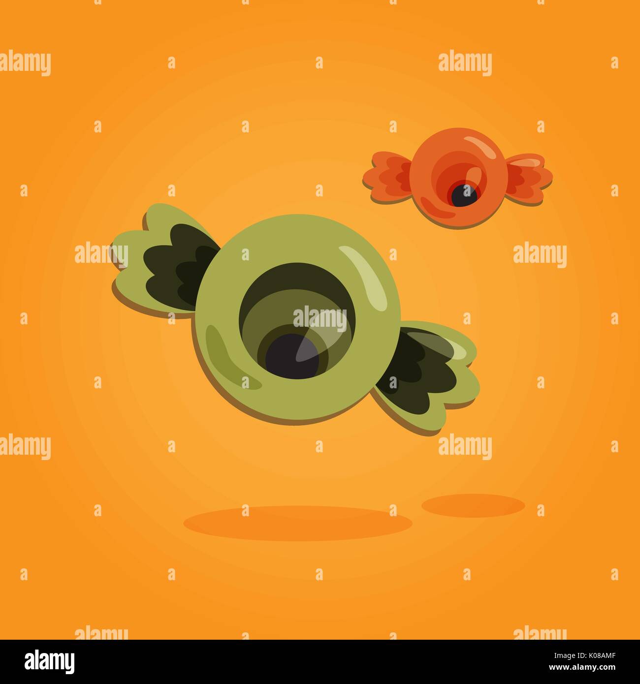 Cartoon art Halloween dans télévision style. Fond orange, Cute oeil pour le design. Vector illustration Illustration de Vecteur