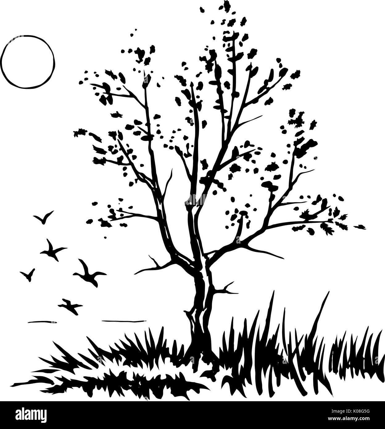 La silhouette des arbres croquis Illustration de Vecteur