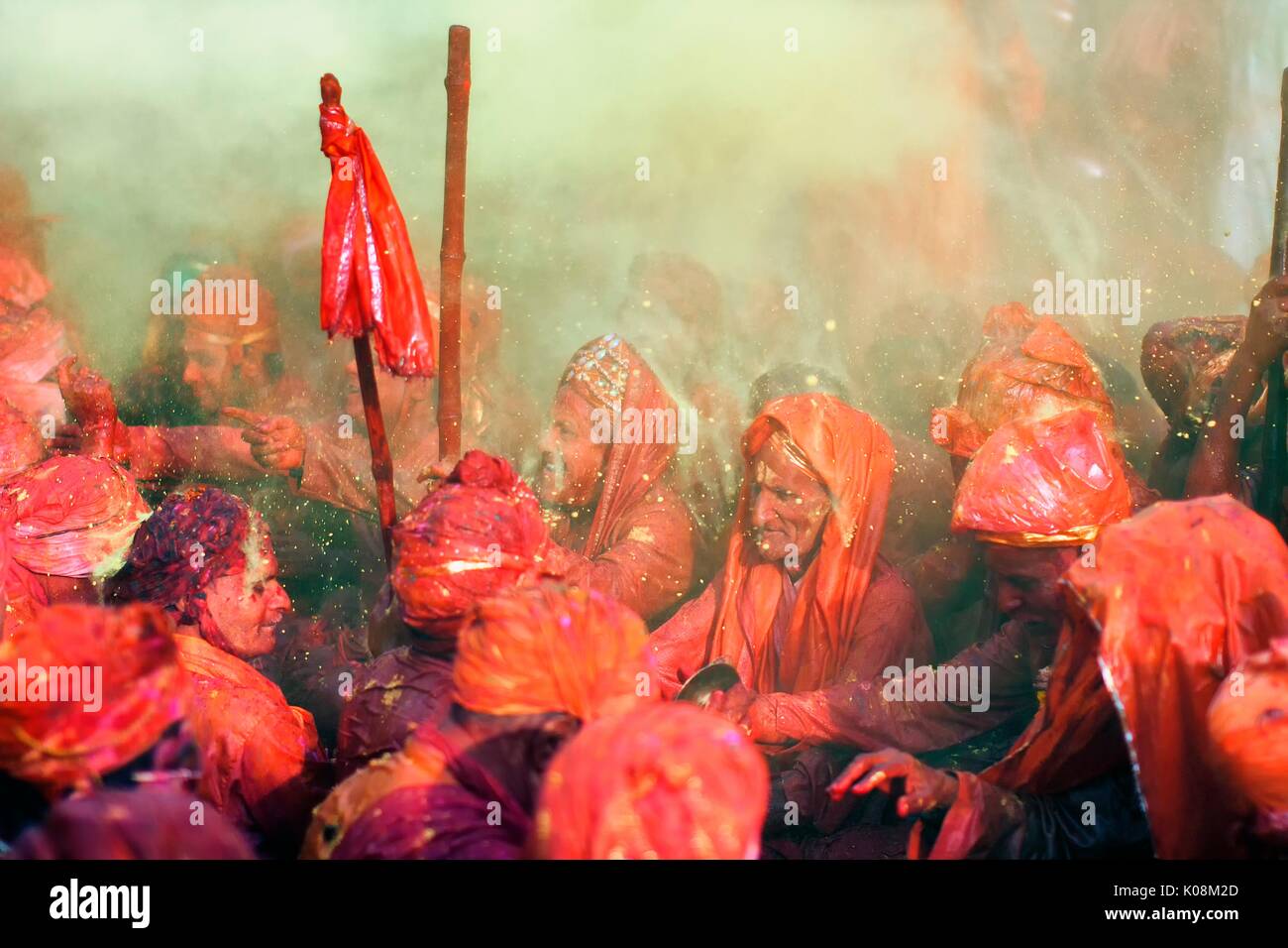 L'Asie, l'Inde, Uttar Pradesh, Nandgaon Holi, festival des couleurs Banque D'Images