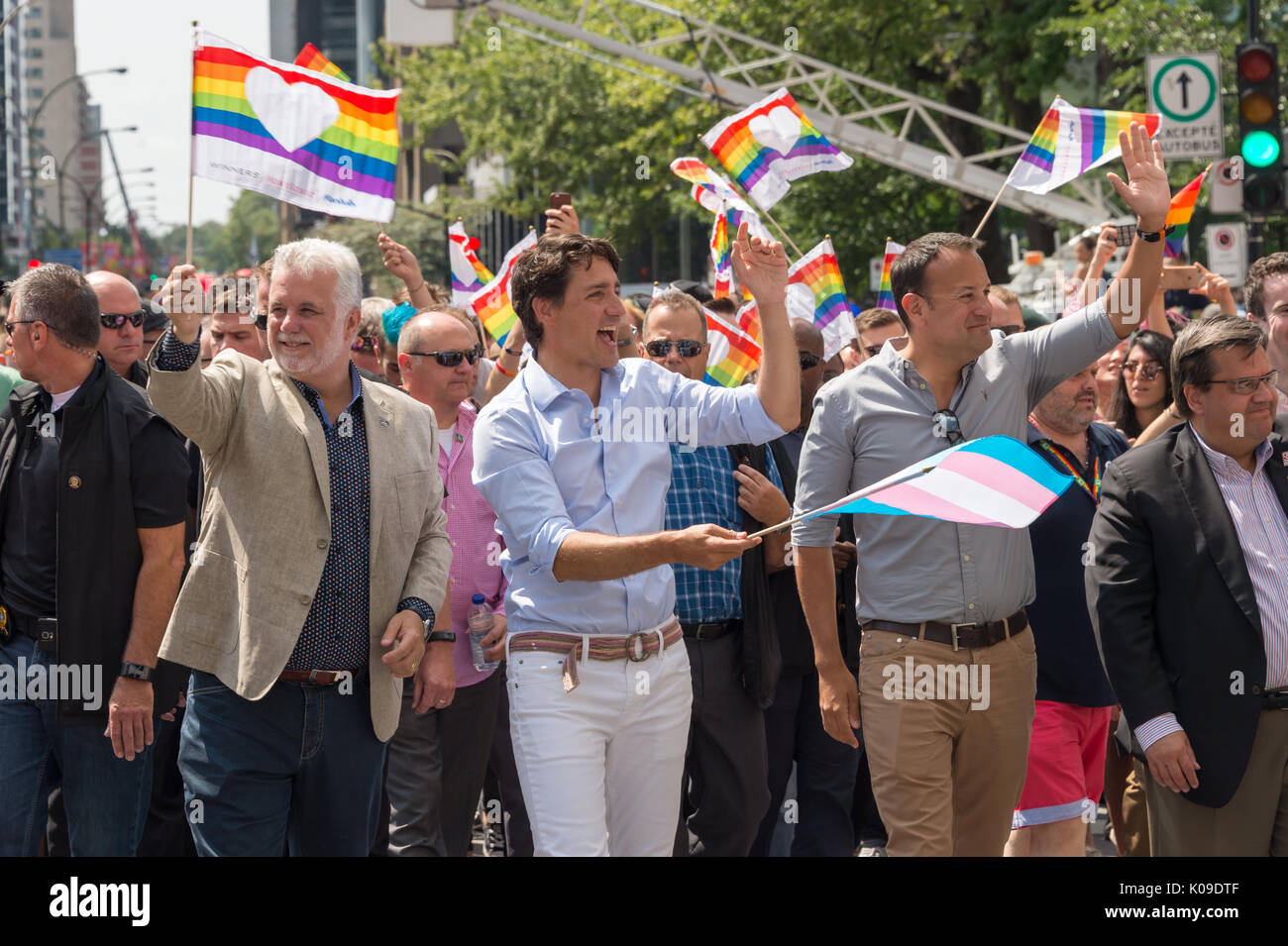 Montréal, Canada - 20 août 2017. Le premier ministre du Canada, Justin Trudeau et l'Irlande le premier ministre Leo Varadkar prendre part au défilé de la fierté Montréal. Banque D'Images