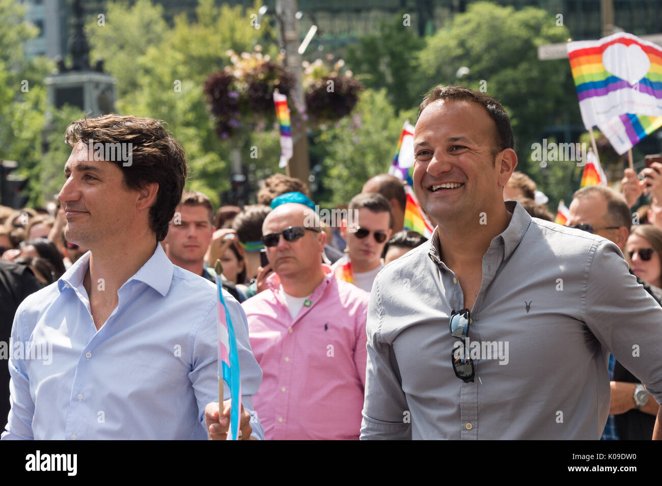 Montréal, Canada - 20 août 2017. Le premier ministre du Canada, Justin Trudeau et l'Irlande le premier ministre Leo Varadkar prendre part au défilé de la fierté Montréal. Banque D'Images