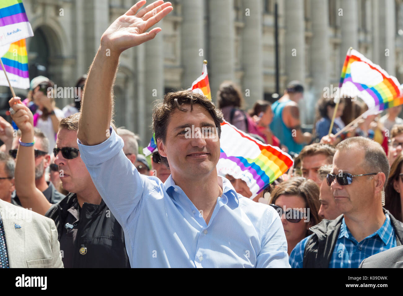 Montréal, Canada. 20 août, 2017. Le premier ministre du Canada, Justin Trudeau prend part au défilé de la fierté Montréal. Banque D'Images
