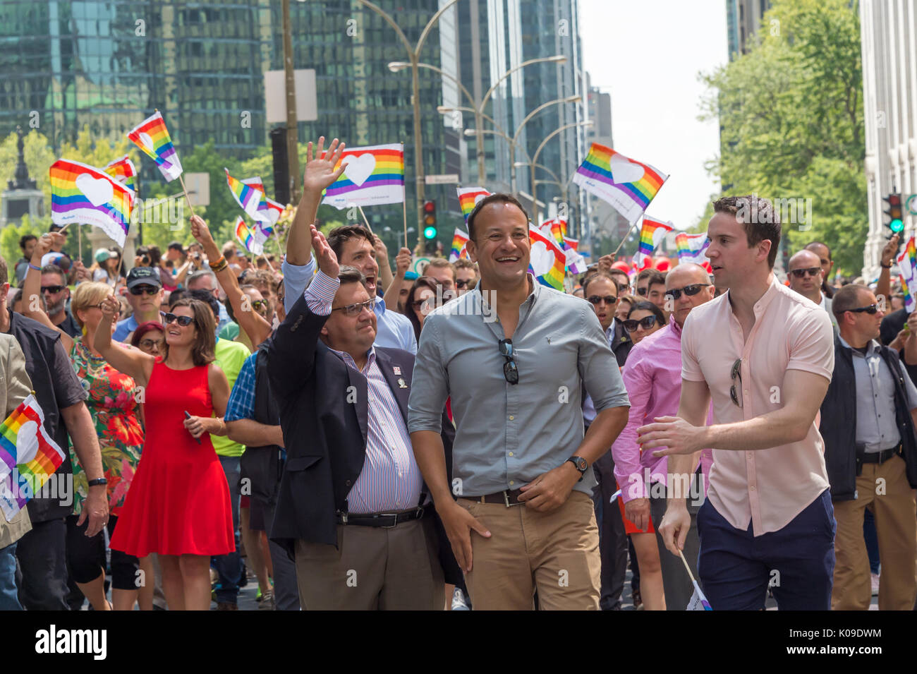 Montréal, Canada - 20 août 2017. Le premier ministre du Canada, Justin Trudeau et l'Irlande le premier ministre Leo Varadkar prendre part au défilé de la fierté Montréal. Banque D'Images