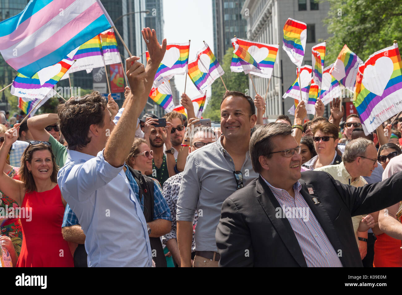 Montréal, Canada - 20 août 2017. Le premier ministre du Canada, Justin Trudeau, le maire de Montréal, Denis Coderre et l'Irlande le premier ministre Leo Varadkar prendre p Banque D'Images