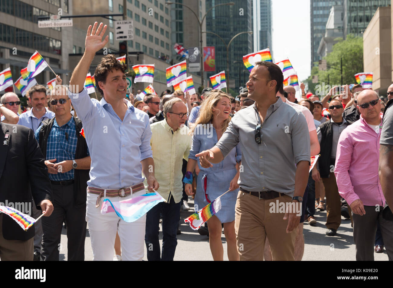 Montréal, Canada - 20 août 2017. Le premier ministre du Canada, Justin Trudeau et l'Irlande le premier ministre Leo Varadkar prendre part au défilé de la fierté Montréal. Banque D'Images