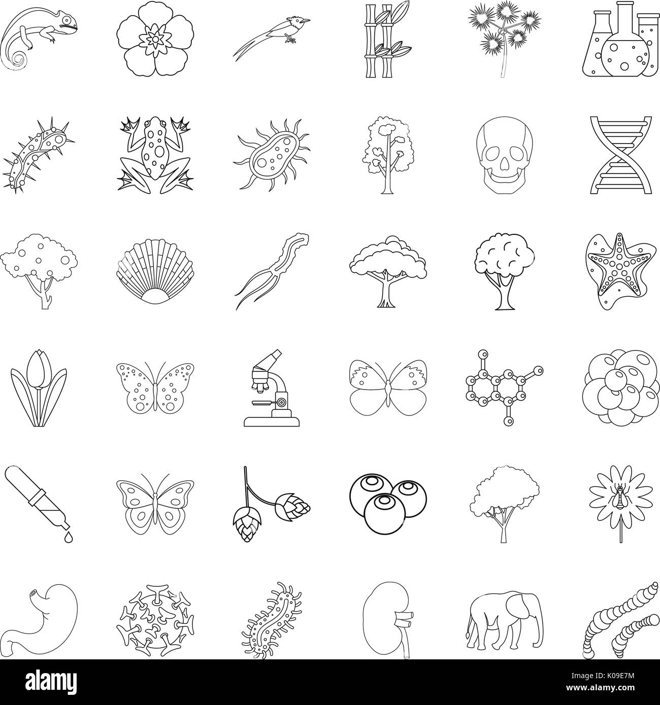 Biologie icons set style du contour, Illustration de Vecteur