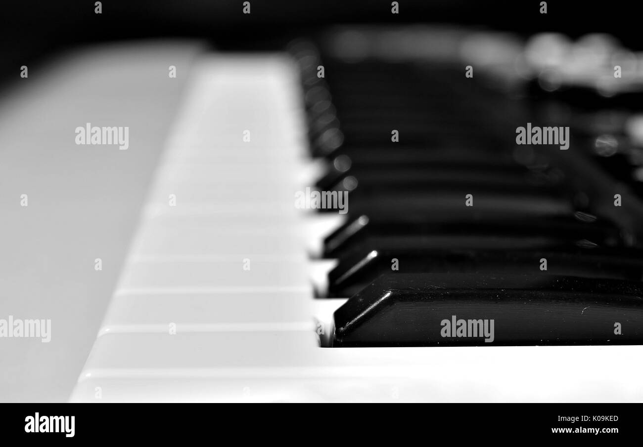 Le noir et blanc touches piano libre avec selective focus Banque D'Images