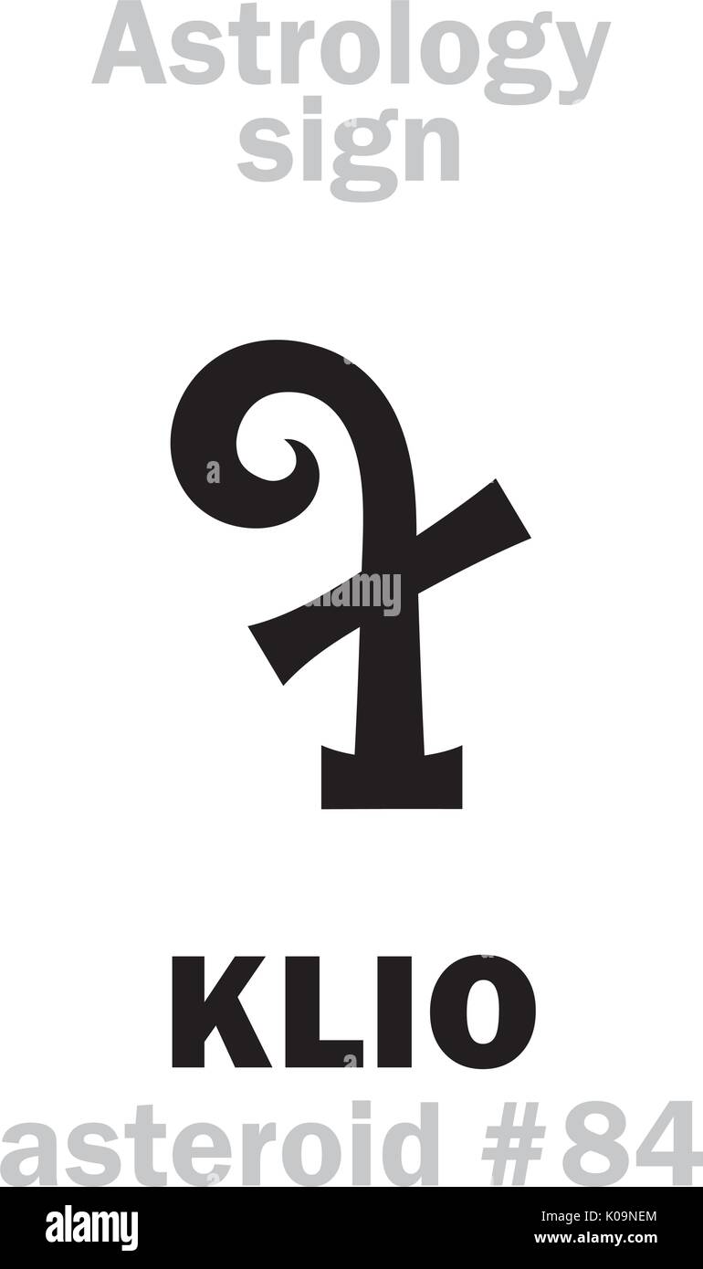 Alphabet d'astrologie : KLIO (muse de l'histoire), l'astéroïde n°84. Caractères hiéroglyphes signe (symbole unique). Illustration de Vecteur