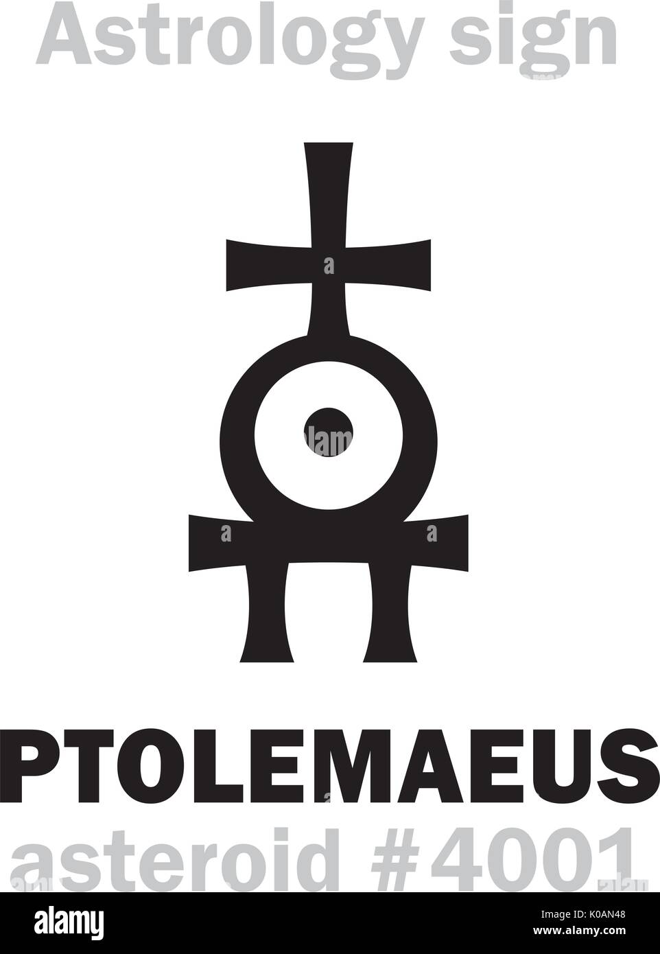 Alphabet d'astrologie : PTOLEMAEUS, astéroïde # 4001. Caractères hiéroglyphes signe (symbole unique). Illustration de Vecteur