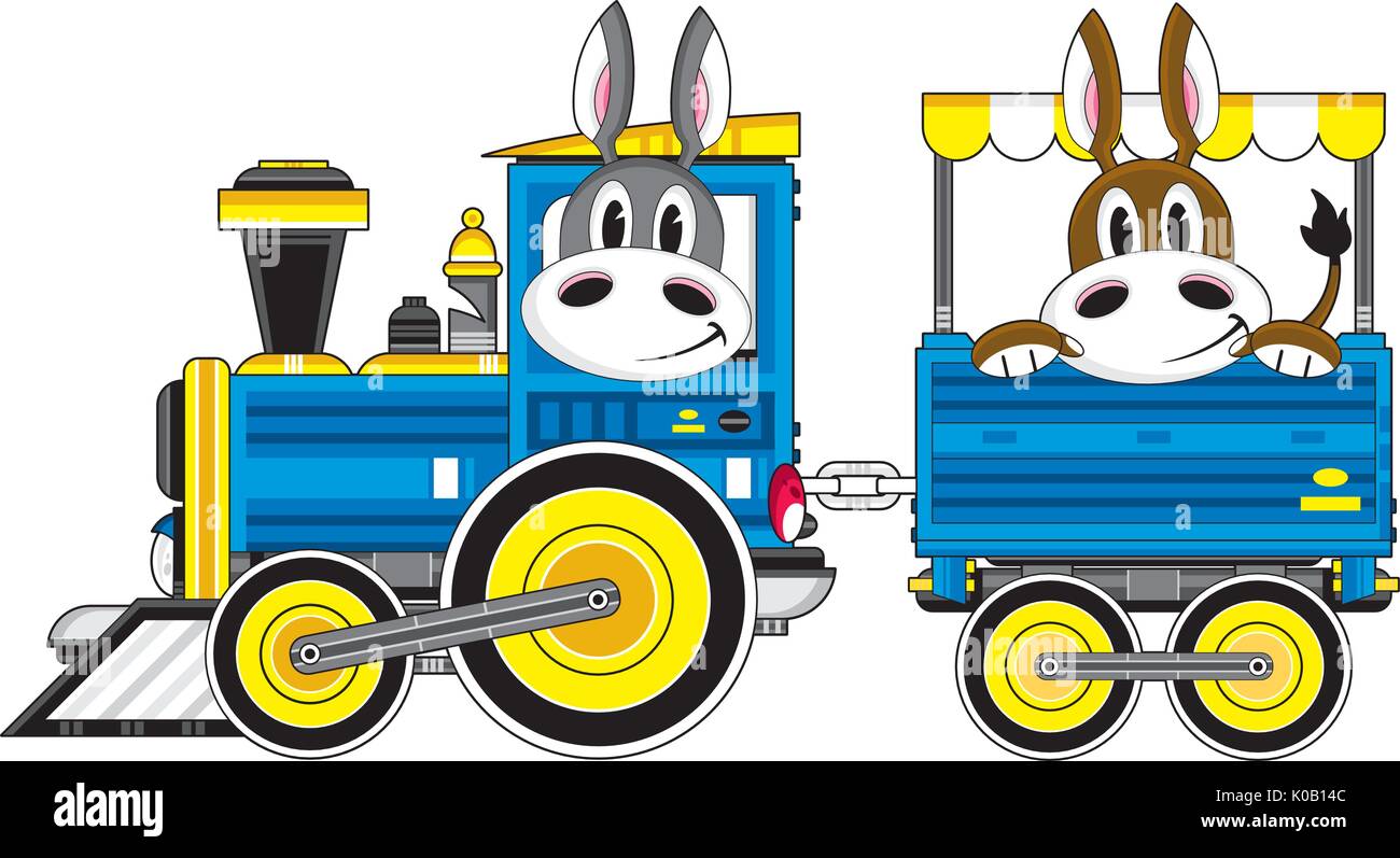Train à vapeur dessin animé avec Donkey Driver Vector Illustration Illustration de Vecteur