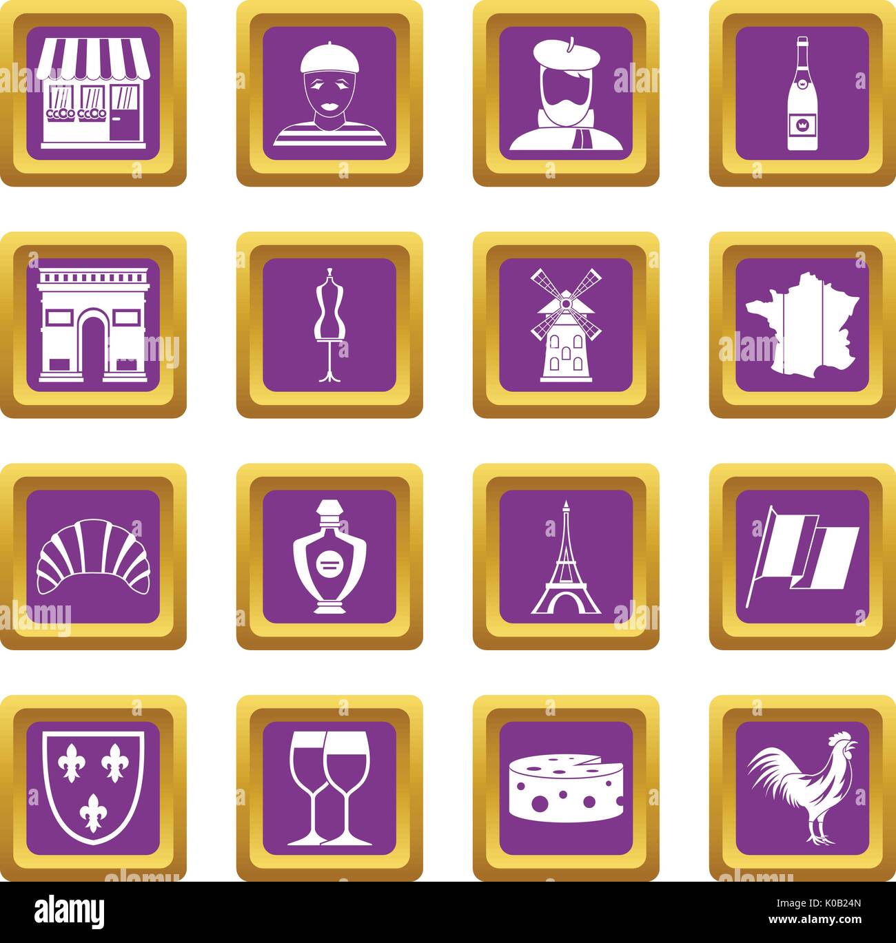 France travel icons set purple Illustration de Vecteur