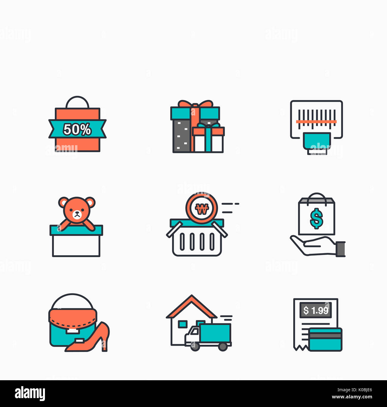 Ensemble d'icônes liées au shopping en ligne Banque D'Images