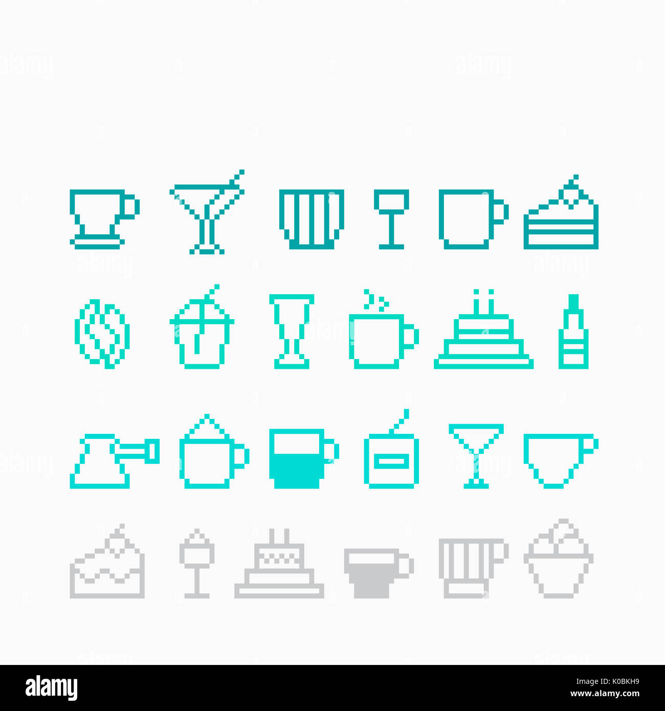 Diverses icônes pixel liées à cafe Banque D'Images