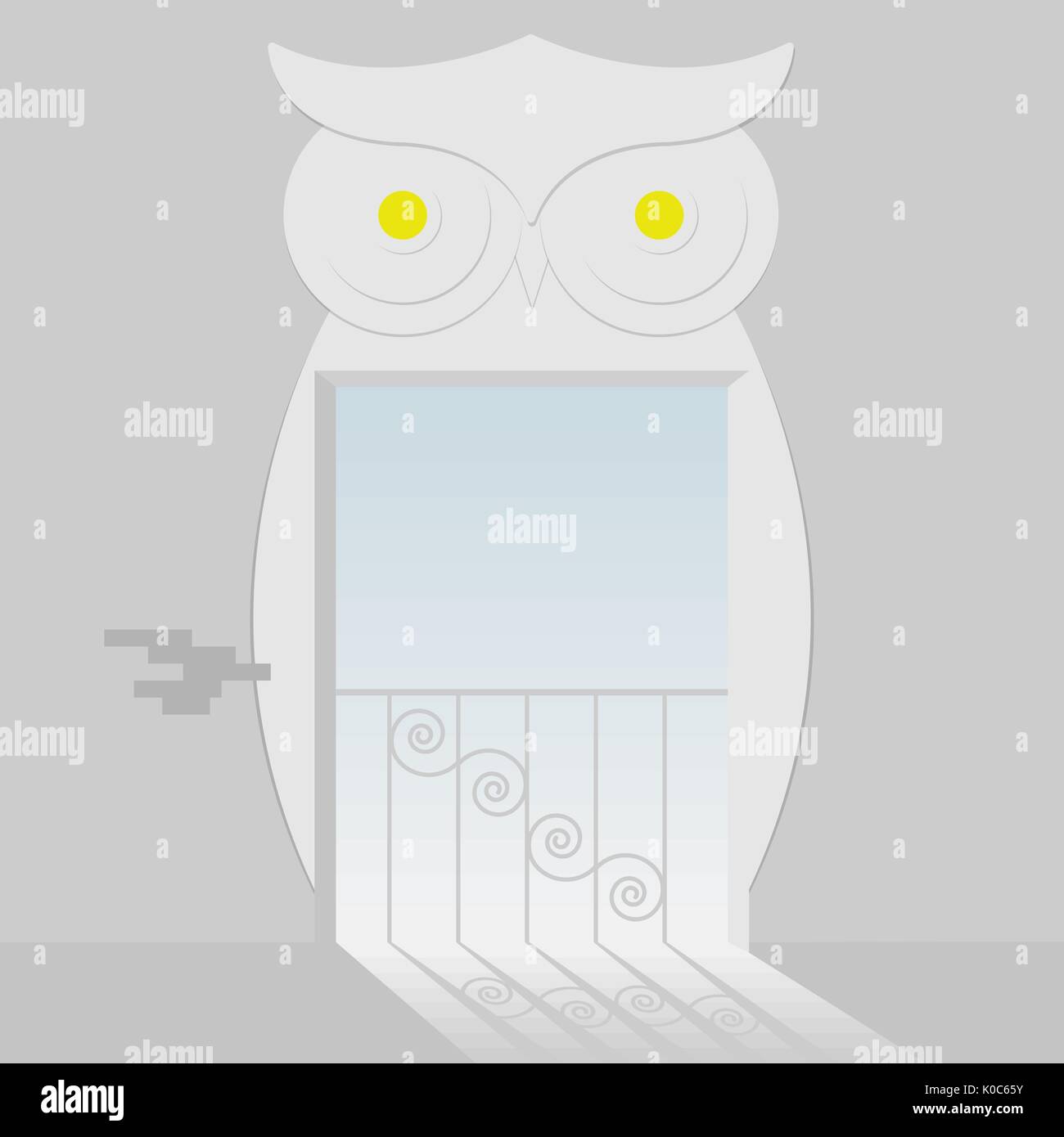 Fenêtre balcon voir le minimalisme.owl fond d'yeux jaunes.vector illustration Illustration de Vecteur