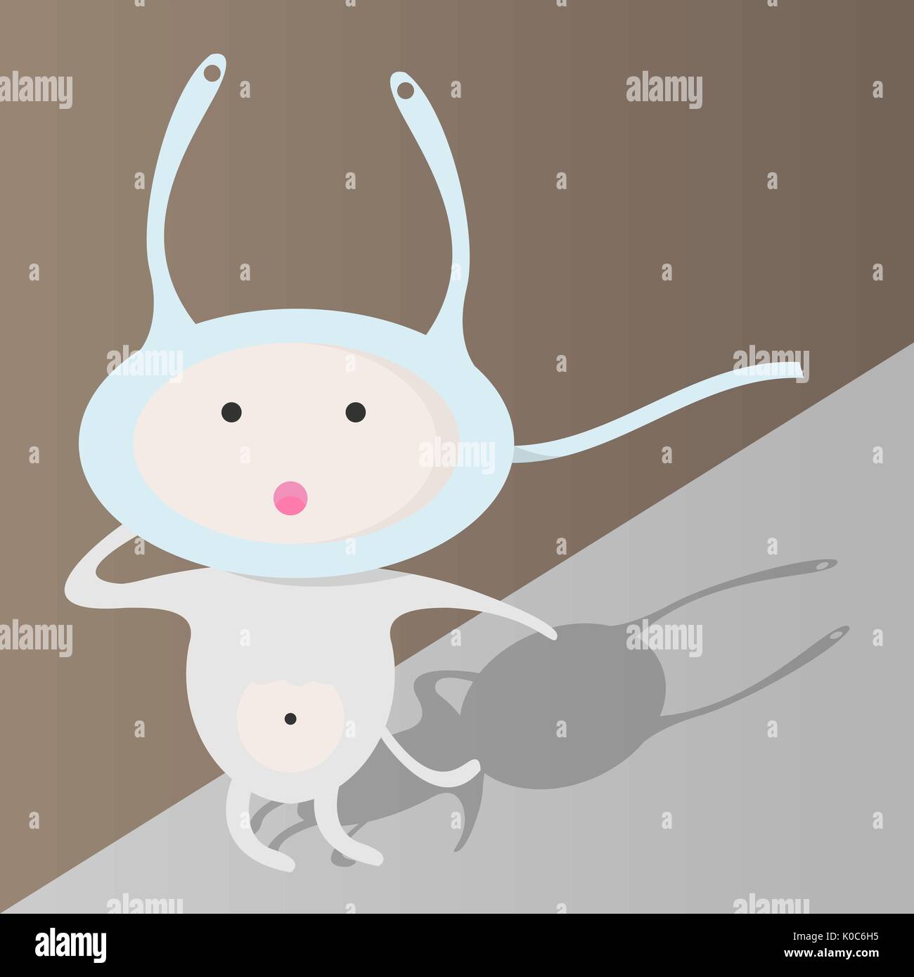 Tournant petit alien à grosse tête et de la queue.vector illustration Illustration de Vecteur