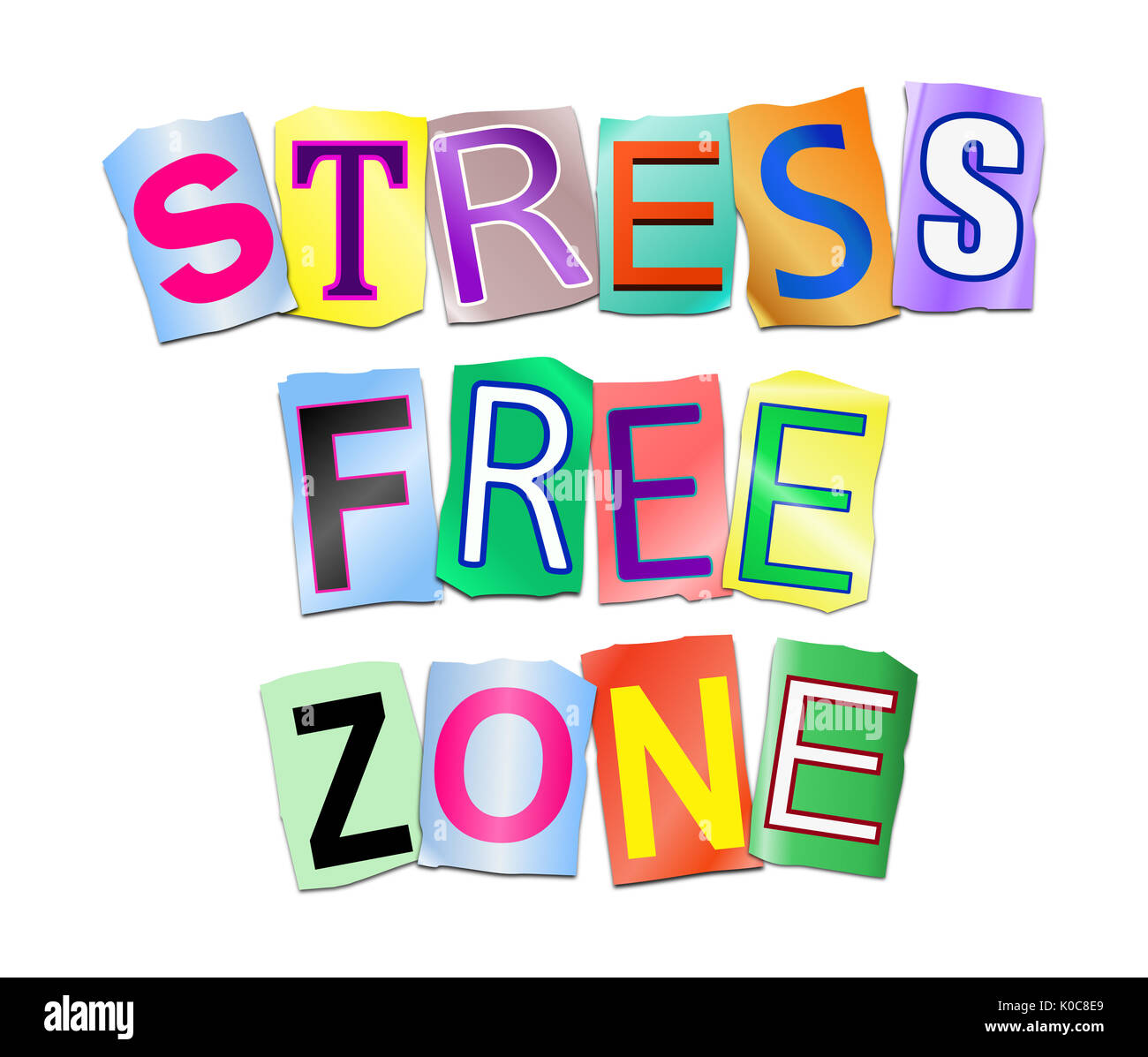 3d illustration représentant un ensemble de découper des lettres imprimées disposés pour former les mots zone franche d'effort. Banque D'Images