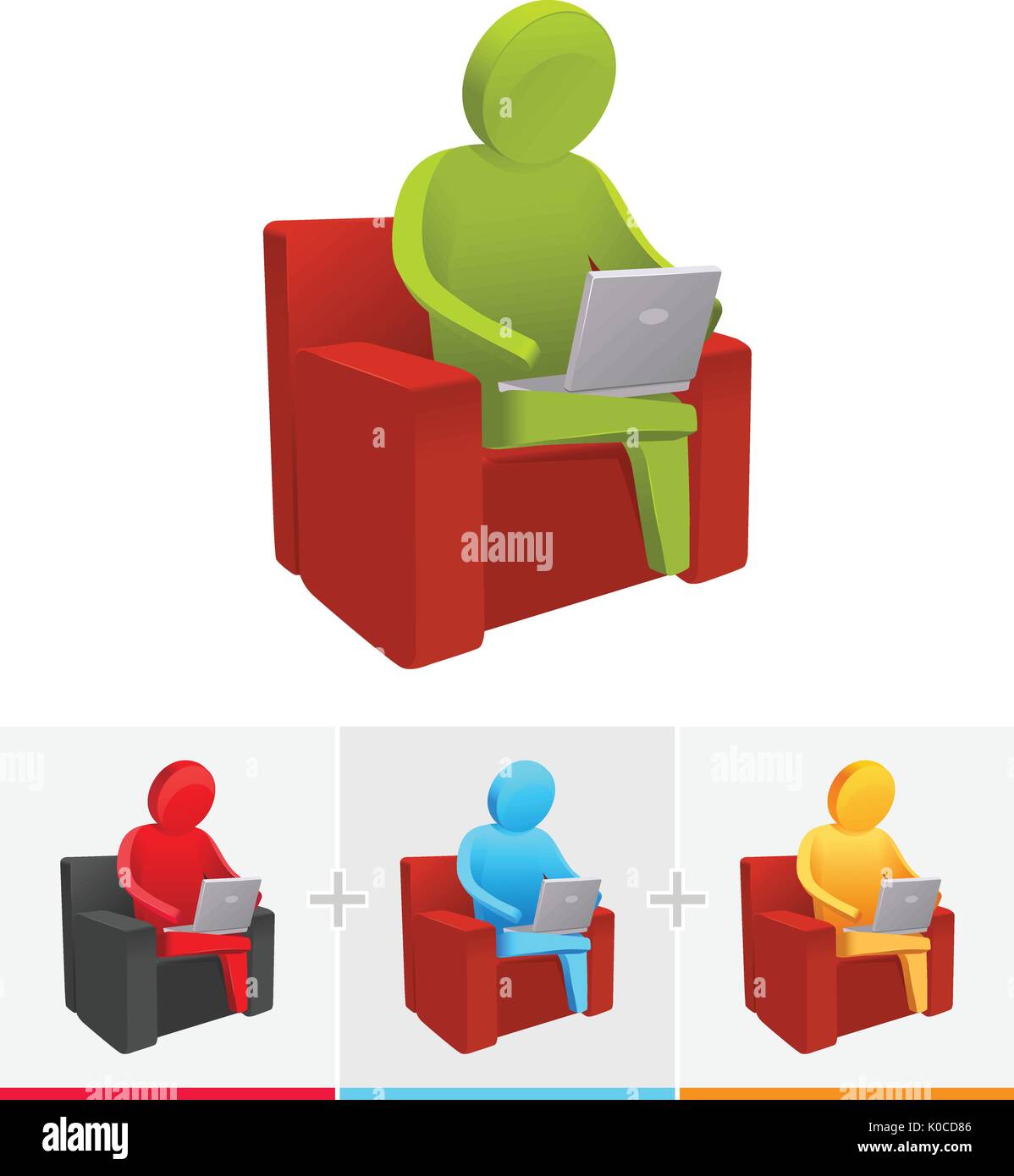 3D de vecteur stick figure la navigation sur internet alors qu'assise sur un canapé Illustration de Vecteur