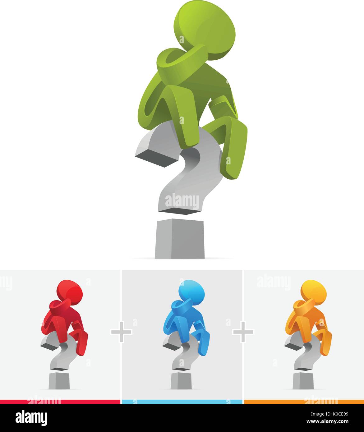 3D de vecteur stick figure assis sur grande question mark Illustration de Vecteur