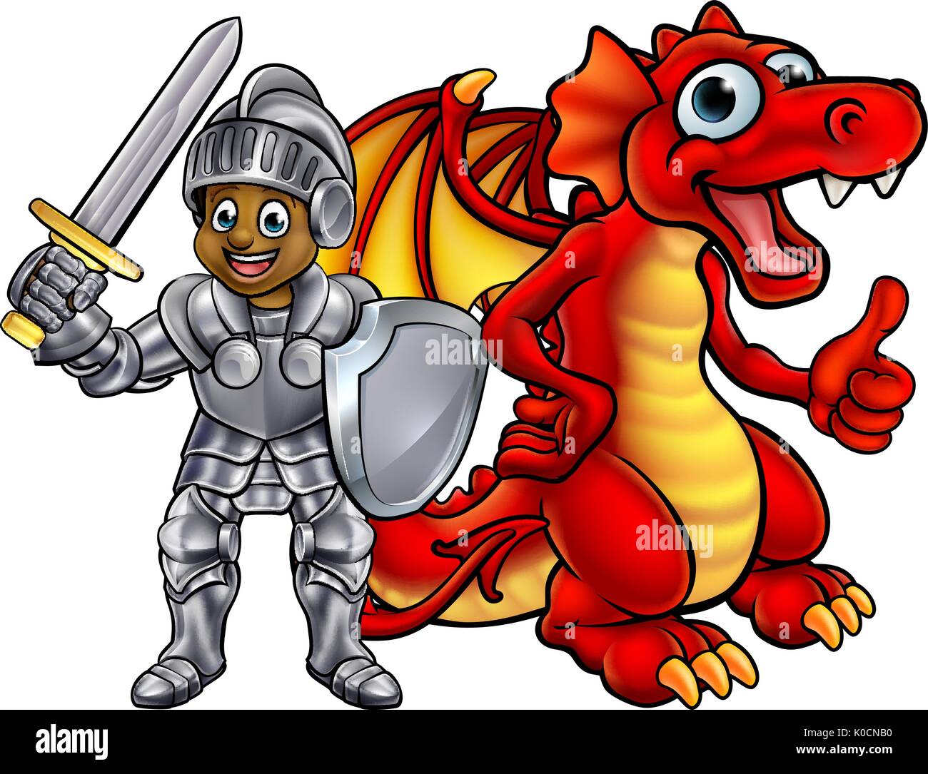 Cartoon Knight et Dragon Illustration de Vecteur