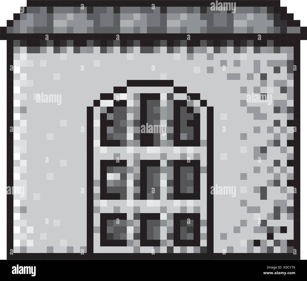 Pixelated monochrome maison avec toit et porte Illustration de Vecteur