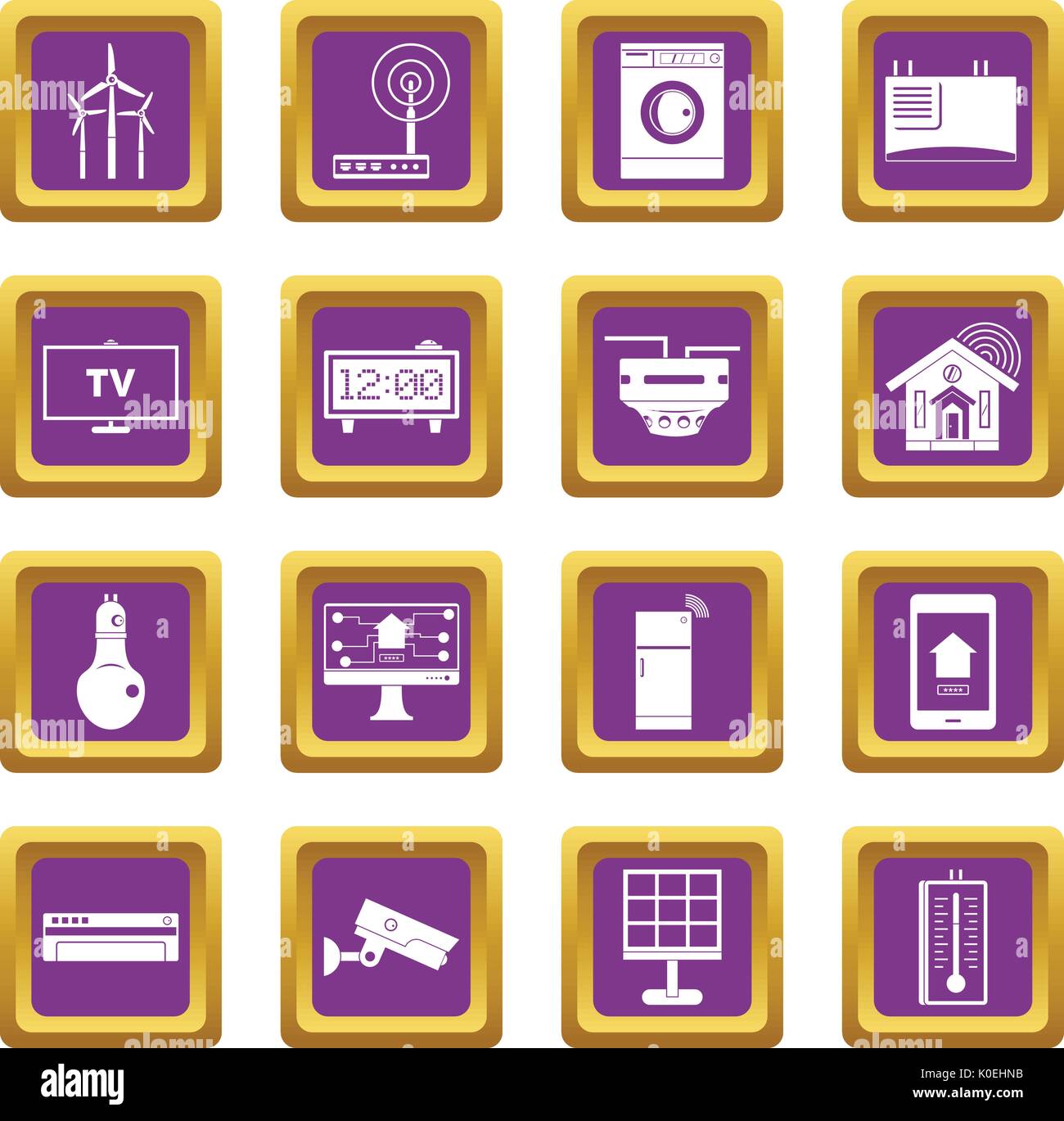 Smart home chambre icons set purple Illustration de Vecteur