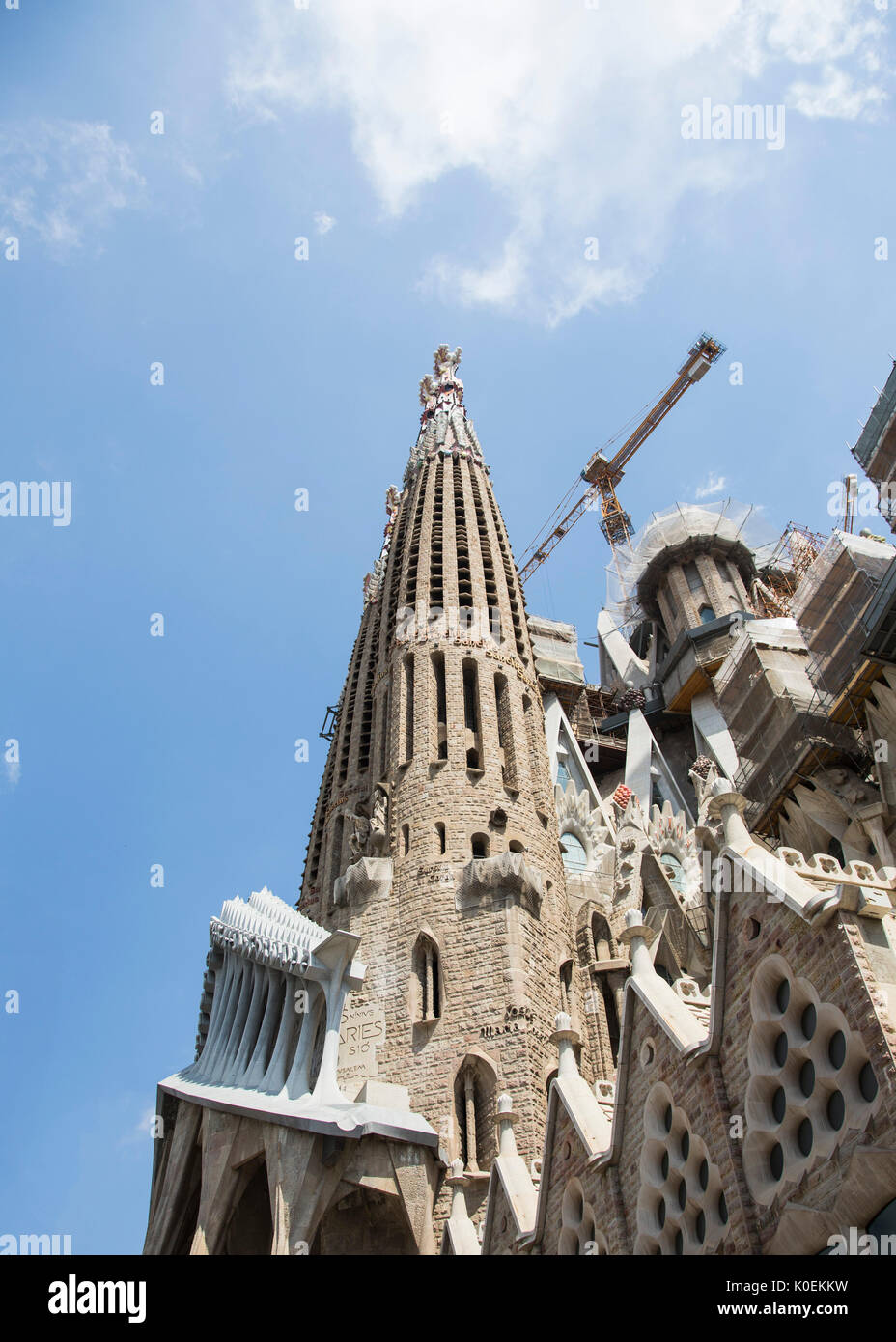 Une vue extérieure de la Basilique de la Sagrada Familia, qui est encore en construction, à Barcelone, Espagne Banque D'Images