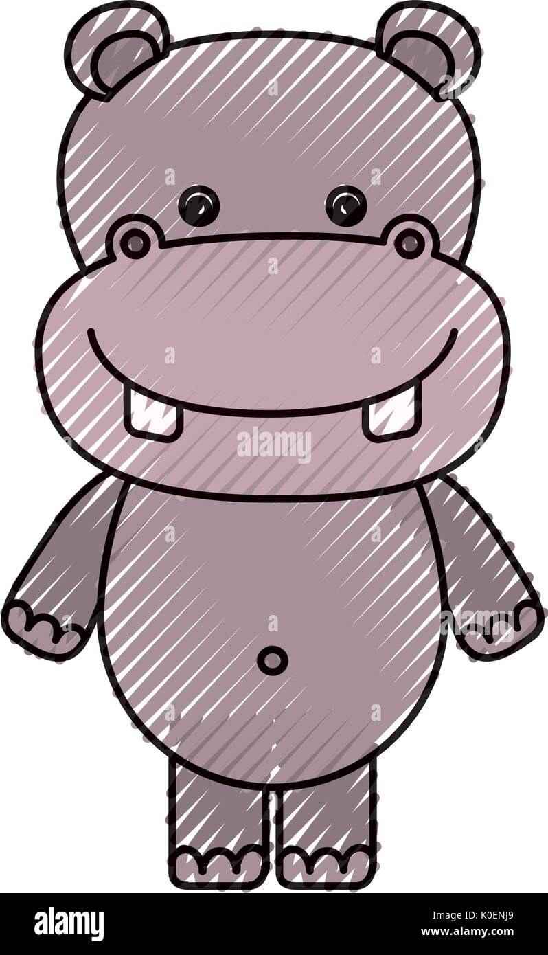 Crayon couleur caricature silhouette cute animal hippopotame Illustration de Vecteur
