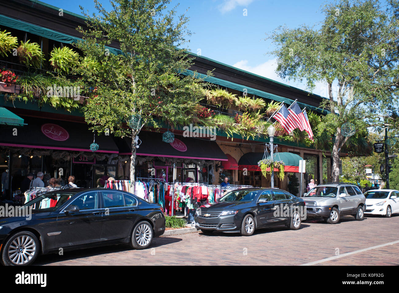 Park Plaza Hotel et divers magasins dans Winter Park, Floride. Banque D'Images