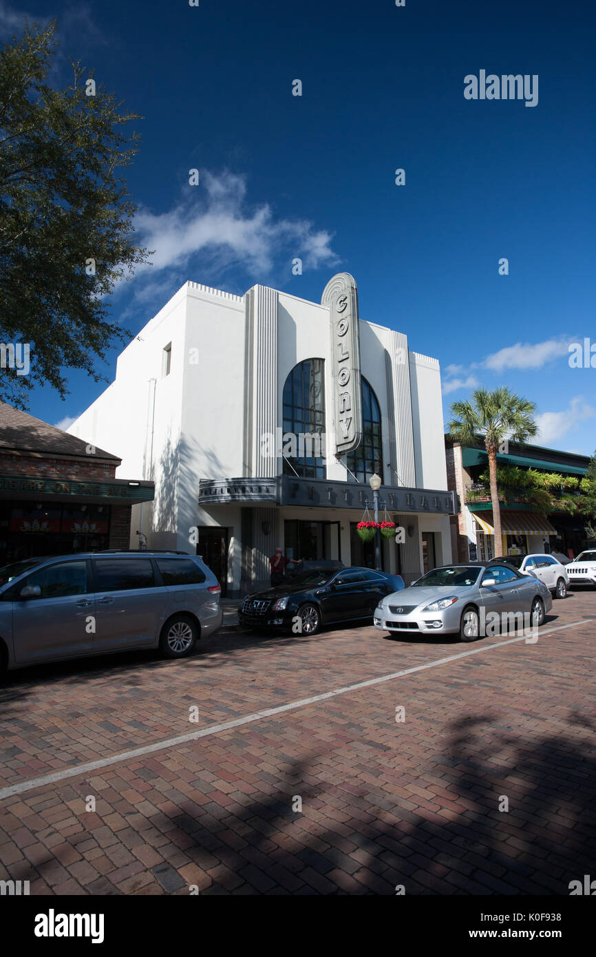 La colonie Théâtre, Park Ave, Winter Park, Floride Banque D'Images
