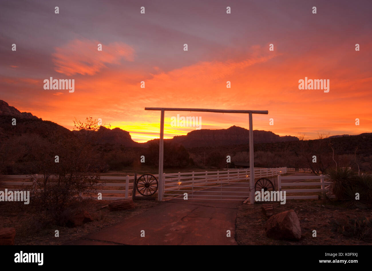 Ranch Gate, Sunrise, Springdale, Utah Banque D'Images