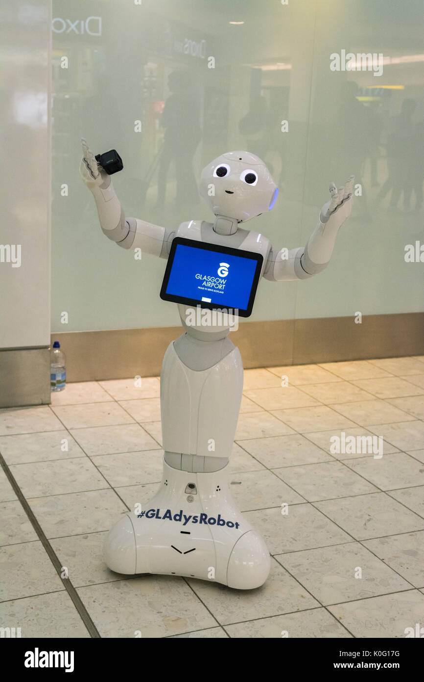 GLAdys robot, un robot humanoïde produit par Softbank robotique à l'aéroport de Glasgow, Écosse, Royaume-Uni Banque D'Images