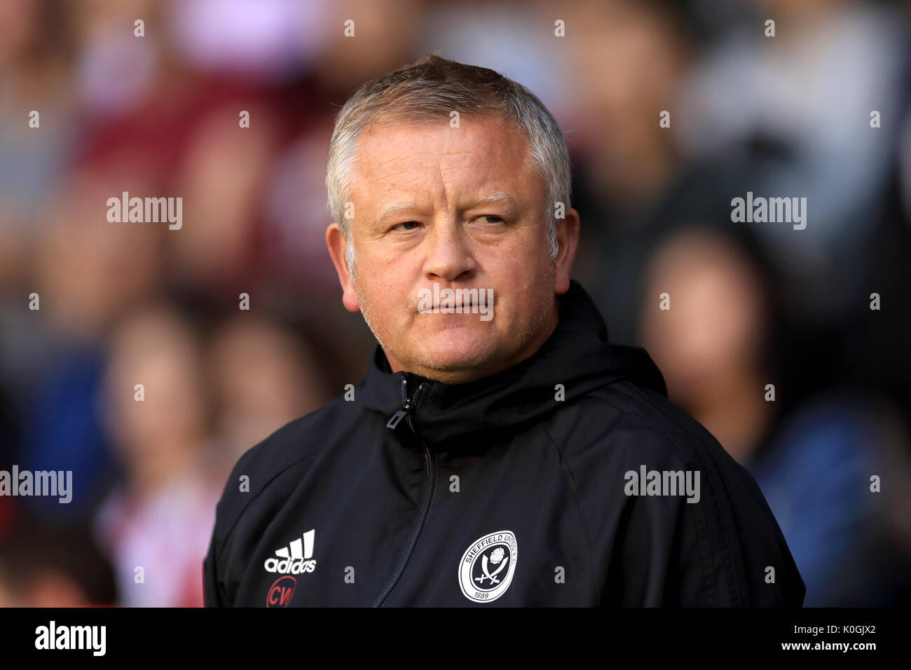 Chris Wilder, directeur de Sheffield United, avant la Carabao Cup, deuxième tour de match à Bramall Lane, Sheffield. APPUYEZ SUR ASSOCIATION photo. Date de la photo: Mardi 22 août 2017. Voir PA Story FOOTBALL Sheff Utd. Le crédit photo devrait se lire comme suit : Tim Goode/PA Wire. RESTRICTIONS : aucune utilisation avec des fichiers audio, vidéo, données, listes de présentoirs, logos de clubs/ligue ou services « en direct » non autorisés. Utilisation en ligne limitée à 75 images, pas d'émulation vidéo. Aucune utilisation dans les Paris, les jeux ou les publications de club/ligue/joueur unique. Banque D'Images