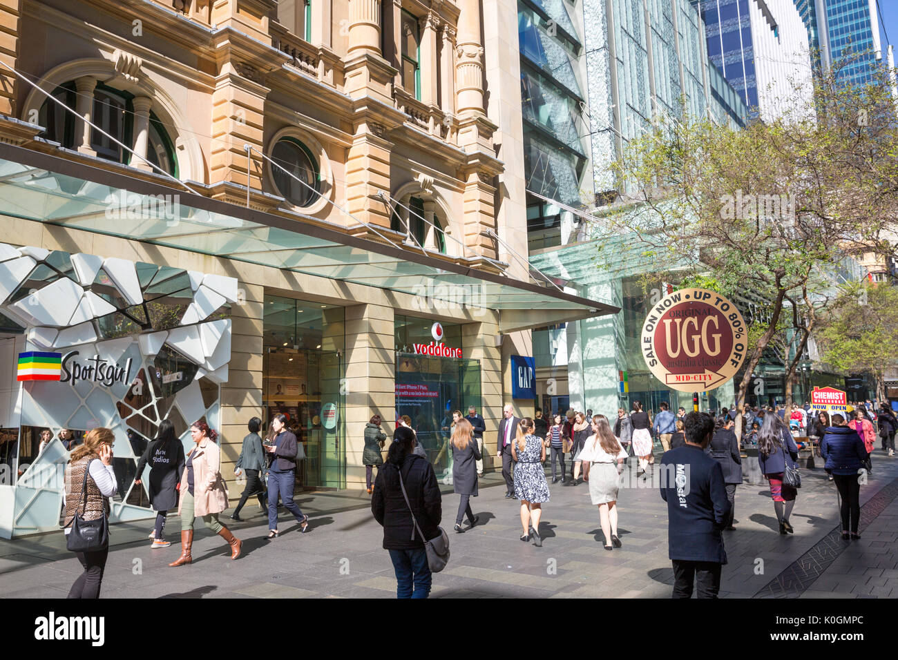 Magasins et magasins dans Pitt Street Mall dans le centre-ville de Sydney, Nouvelle Galles du Sud, Australie Banque D'Images