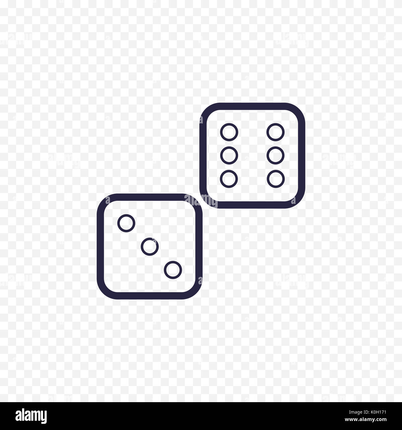 L'icône de la ligne dés jeu de casino. Les panneaux pour linéaire mince cubes jeu de chance. Résumé du concept pour les sites Web, infographie, mobile app. Banque D'Images