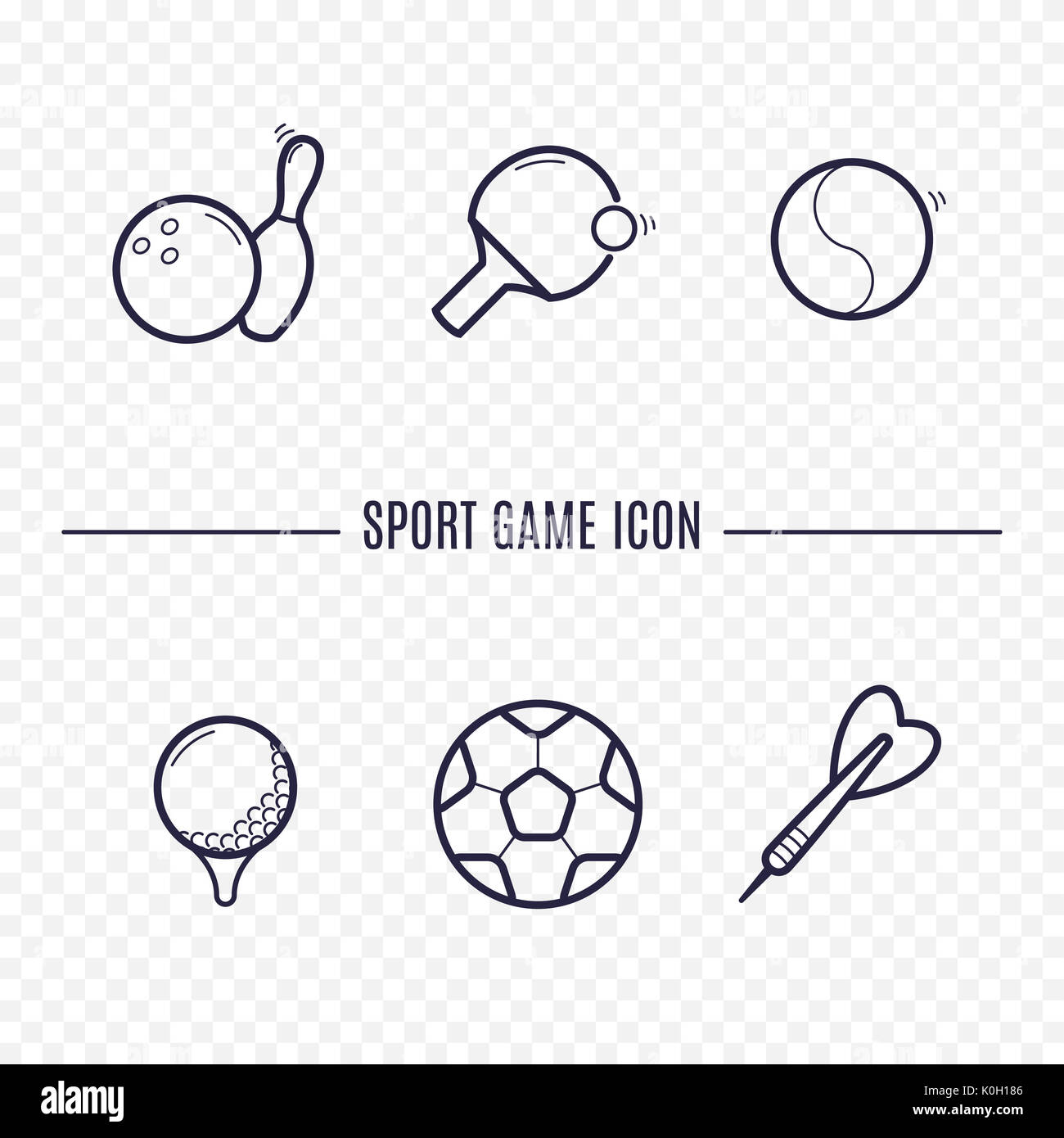 Jeux d'icônes. linéaire Échecs, dés, cartes, dames et autres jeux de société. Signes linéaires minces de jeu. Résumé du concept pour les sites Web, infographie, mobile app. Banque D'Images