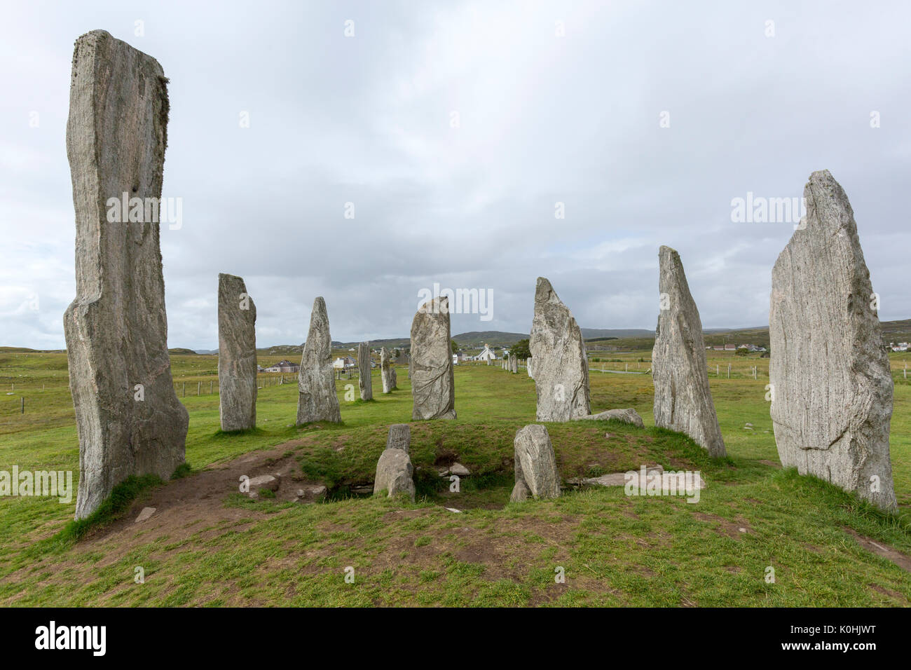 Chambré tombe, Callanish Standing Stones, pierres placées dans un motif cruciforme avec un cercle central en pierre, Callanish, Ecosse, Royaume-Uni Banque D'Images