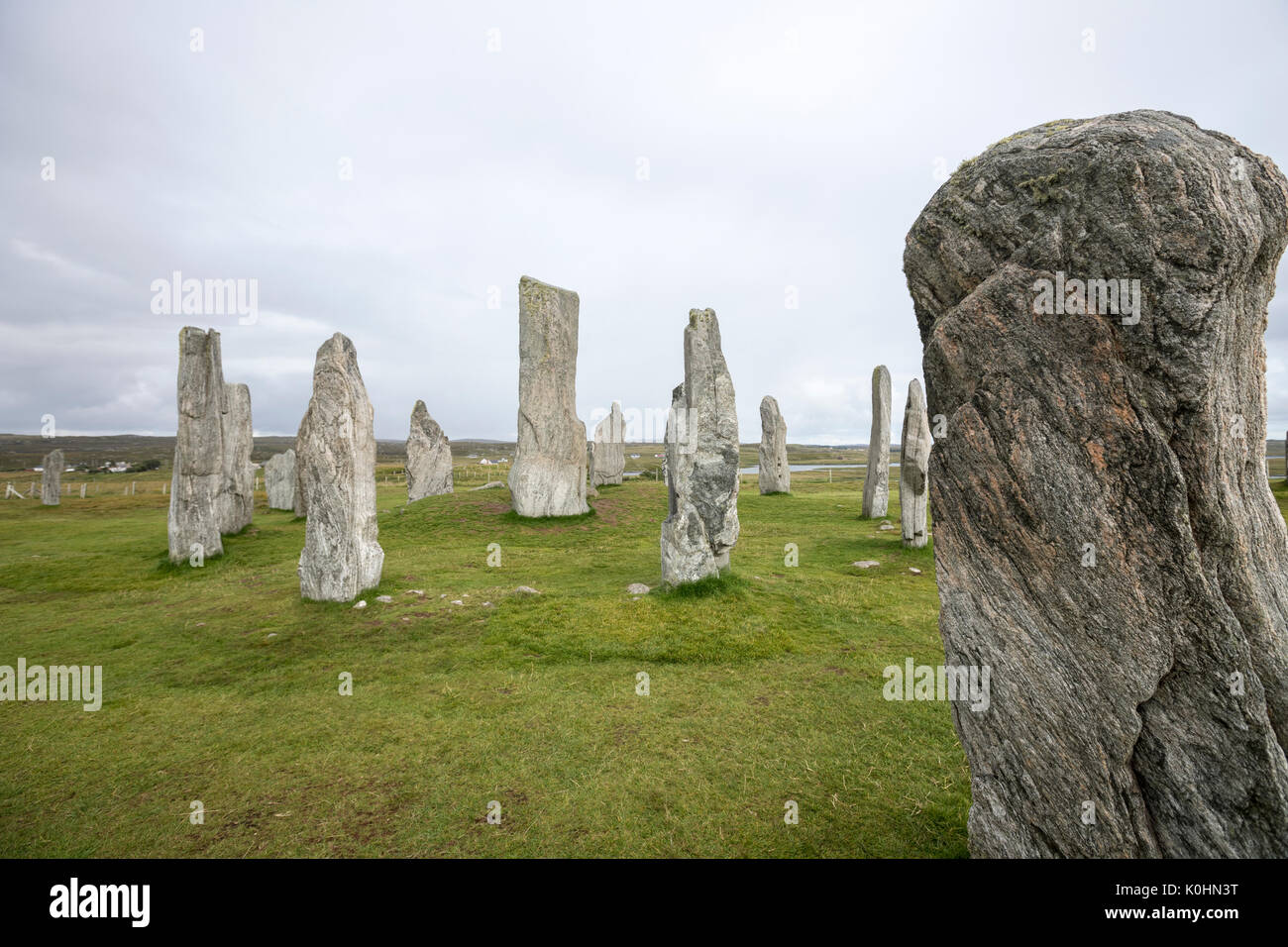 Pierre stratifiée, Callanish Standing Stones, pierres placées dans un motif cruciforme avec un cercle central en pierre, Callanish, Ecosse, Royaume-Uni Banque D'Images