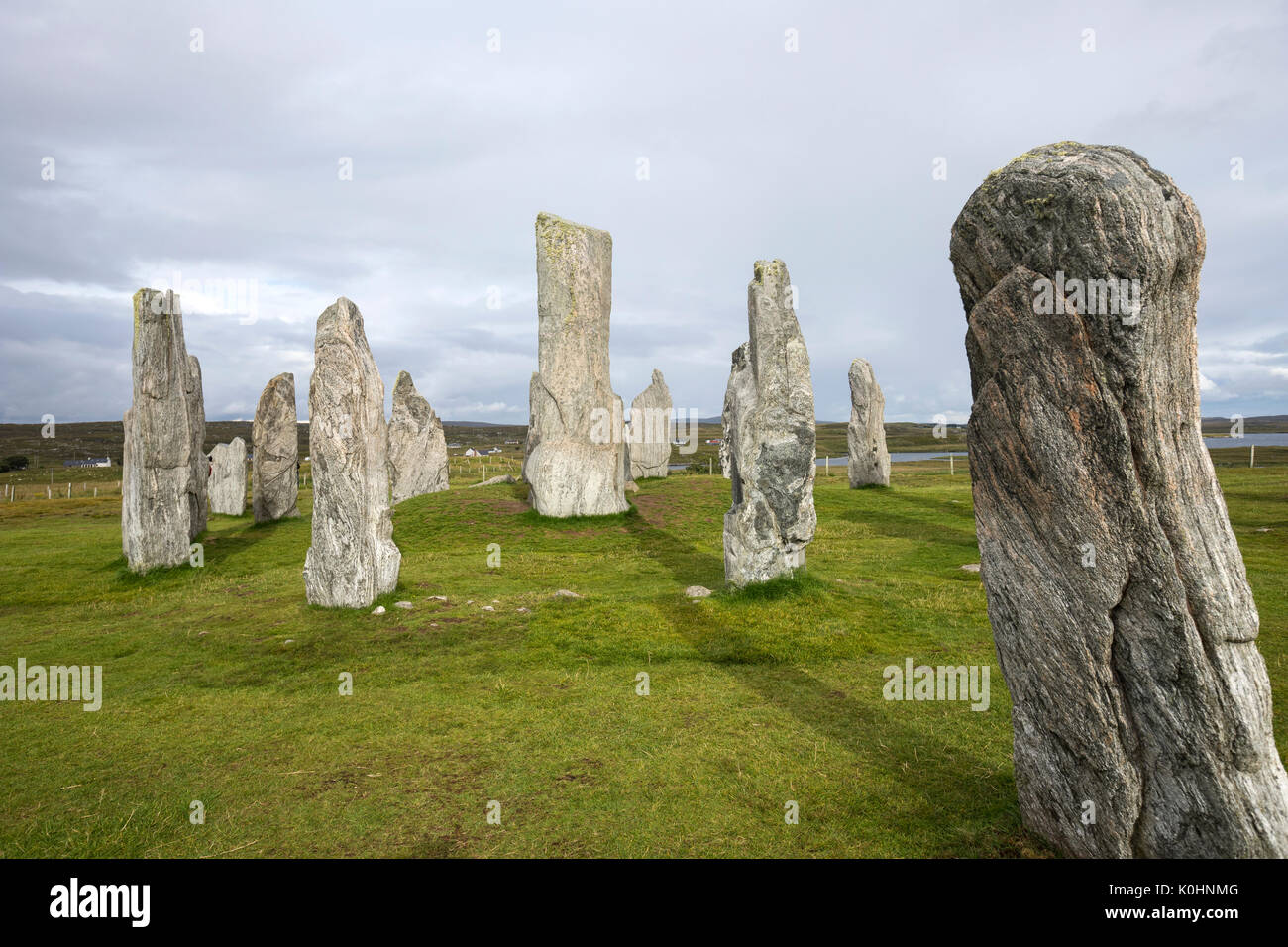 Pierre stratifiée, Callanish Standing Stones, pierres placées dans un motif cruciforme avec un cercle central en pierre, Callanish, Ecosse, Royaume-Uni Banque D'Images
