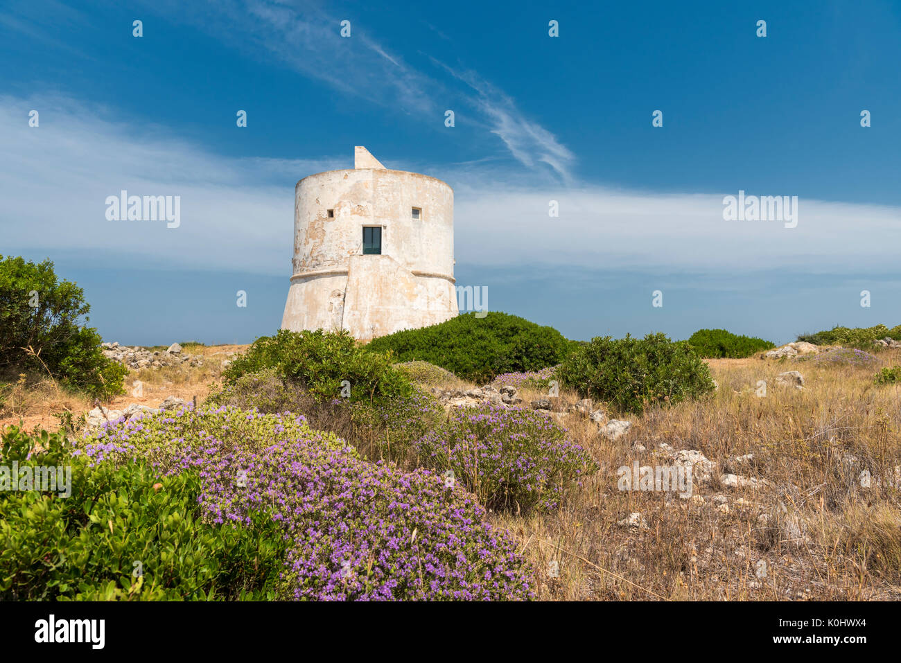 Punta Pizzo, Gallipoli, province de Lecce, Pouilles, Salento, en Italie. La tour de Punta Pizzo Banque D'Images