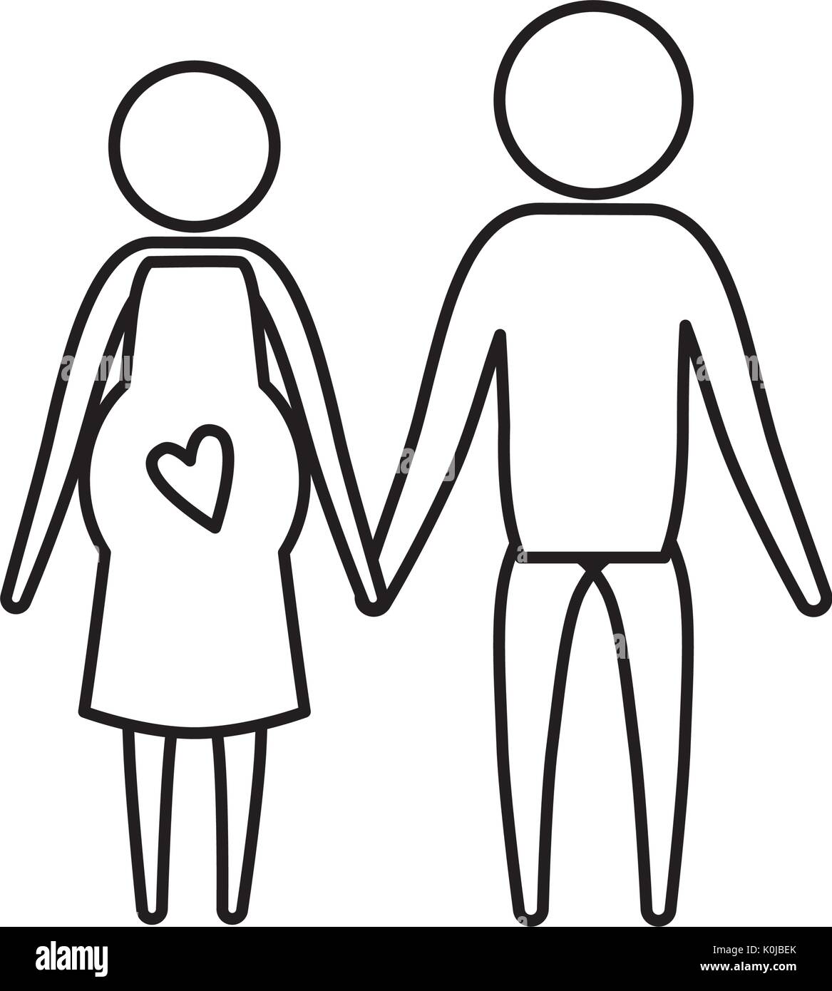 Croquis silhouette de femme pictogramme la grossesse et l'homme se tenant la main dans les vêtements Illustration de Vecteur
