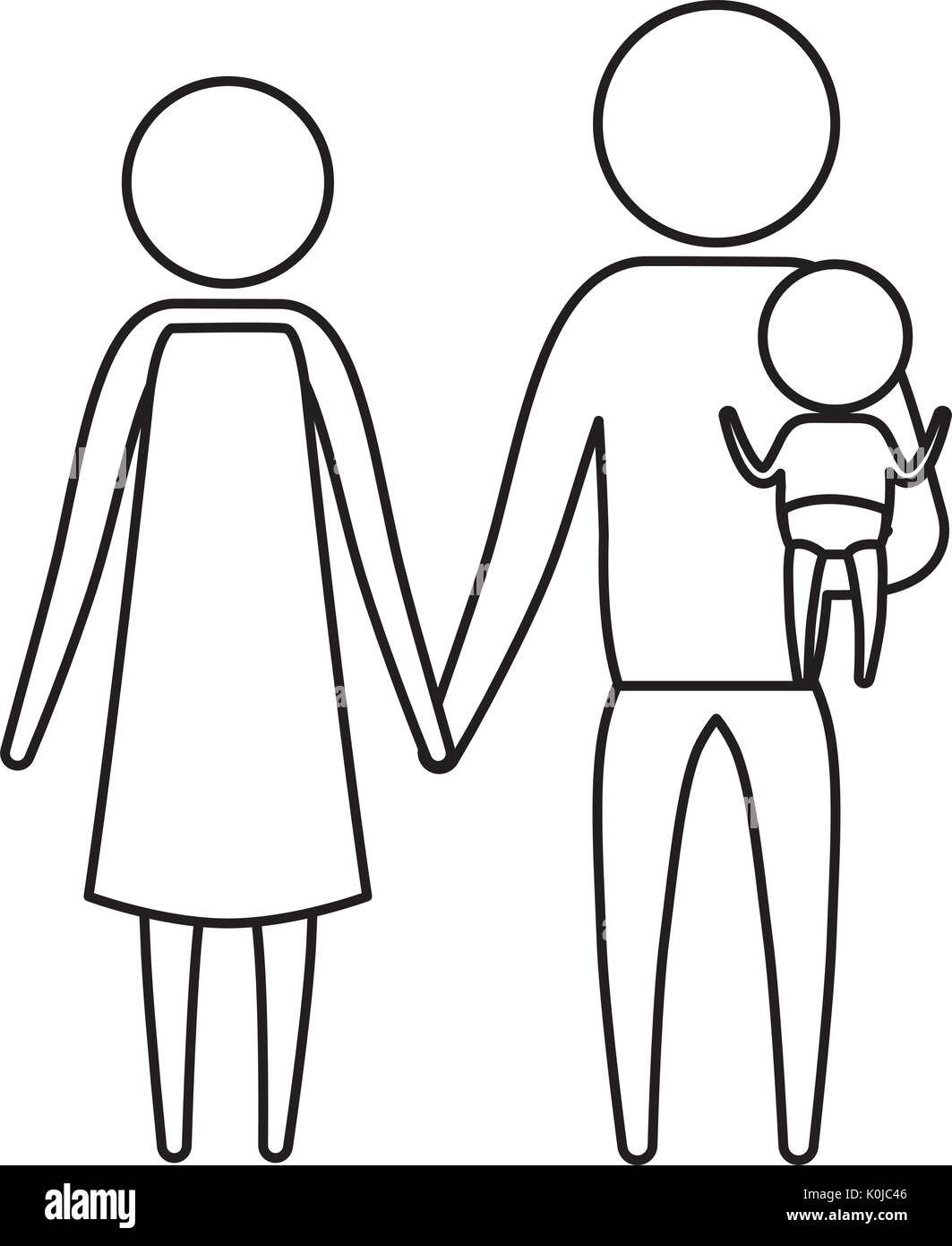 Croquis silhouette de parents avec un pictogramme boy dans les vêtements Illustration de Vecteur