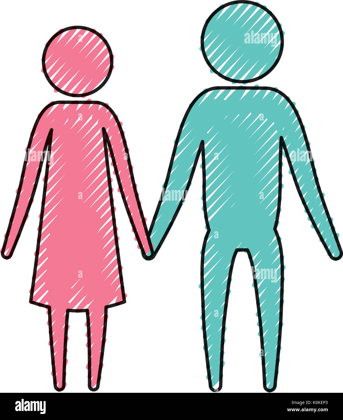 Crayon couleur pictogramme silhouette couple holding hands Illustration de Vecteur