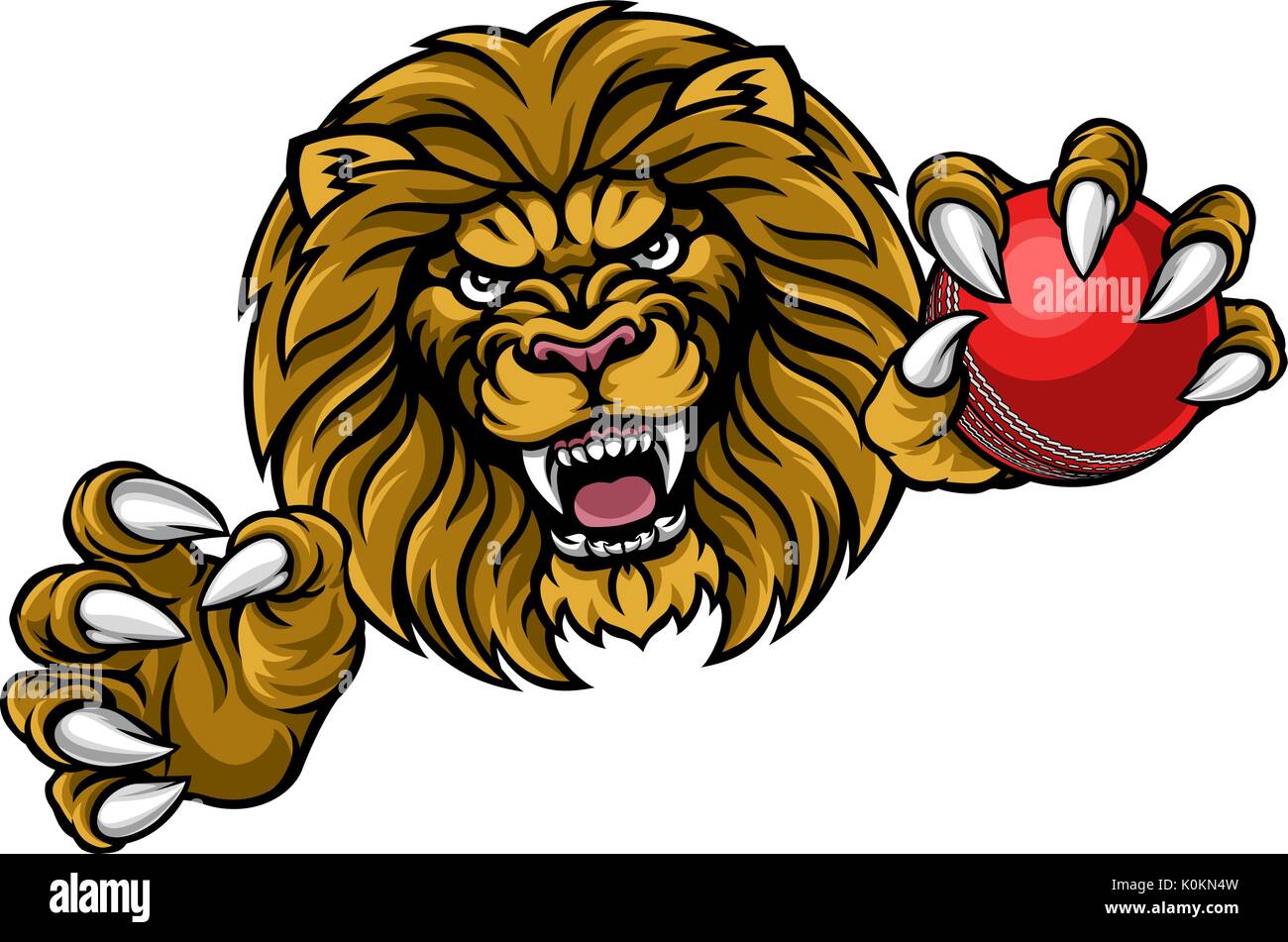 Sports de balle de Cricket Lion Mascot Illustration de Vecteur